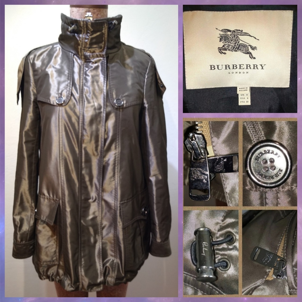 BURBERRY PROSRUM Size 6 Metallic Hooded Coat